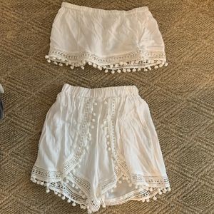 H&M White Pom Pom Two Piece Set